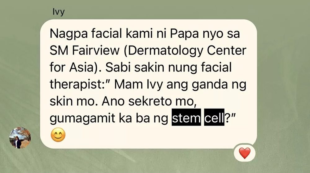 Customer Ivy — a dermatology therapist asked if she uses stem cell