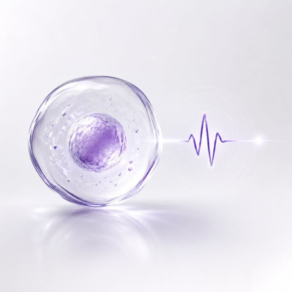 Skin cell receiving a violet renewal signal pulse