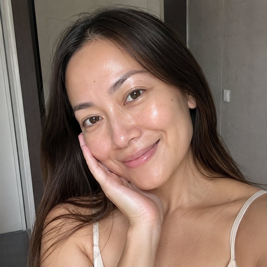 Real customer with natural, healthy skin